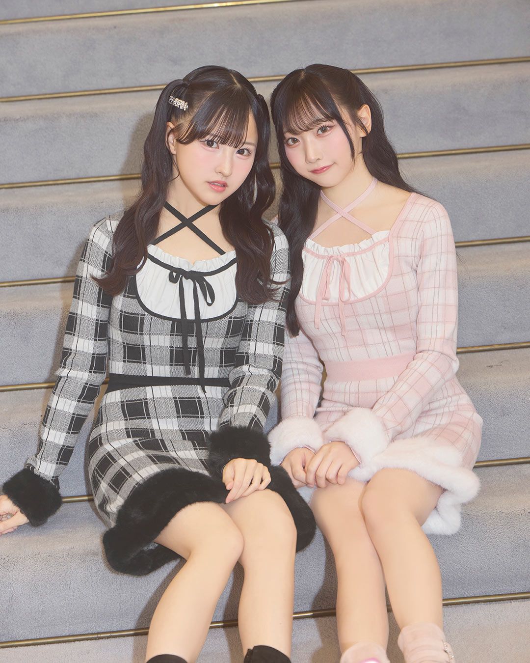 クロスリボンチェックファーワンピ ブラック | ファッション通販