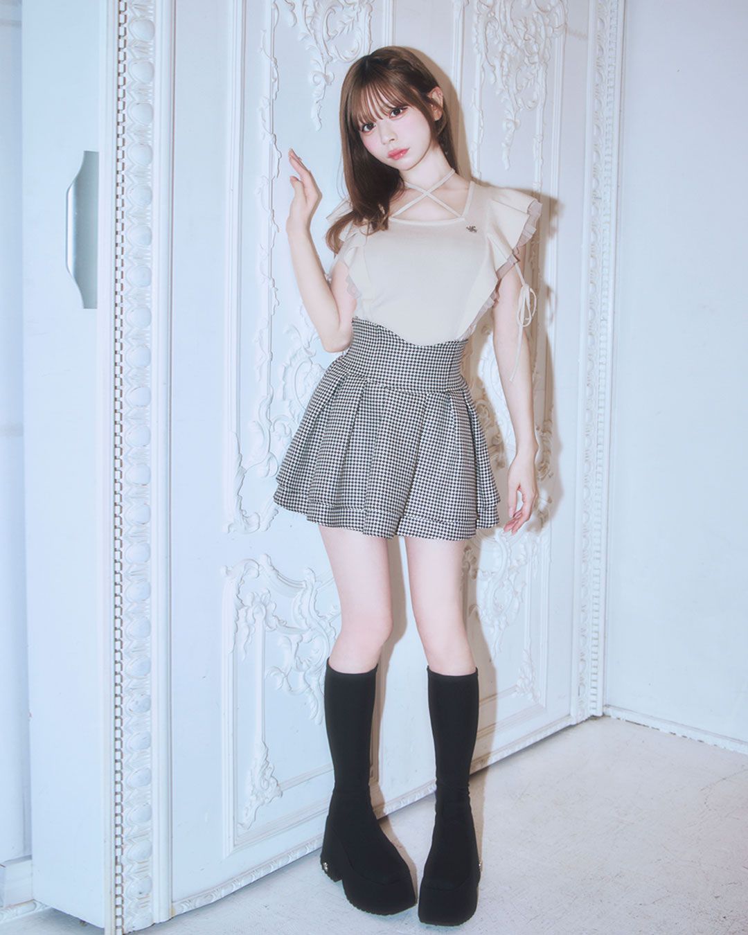 美脚になれるスカート♥千鳥柄(インナーパンツ付き) ブラック