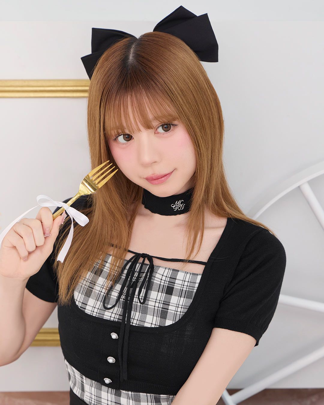 チョーカーリボンチェックキャミトップス ホワイト | ファッション通販