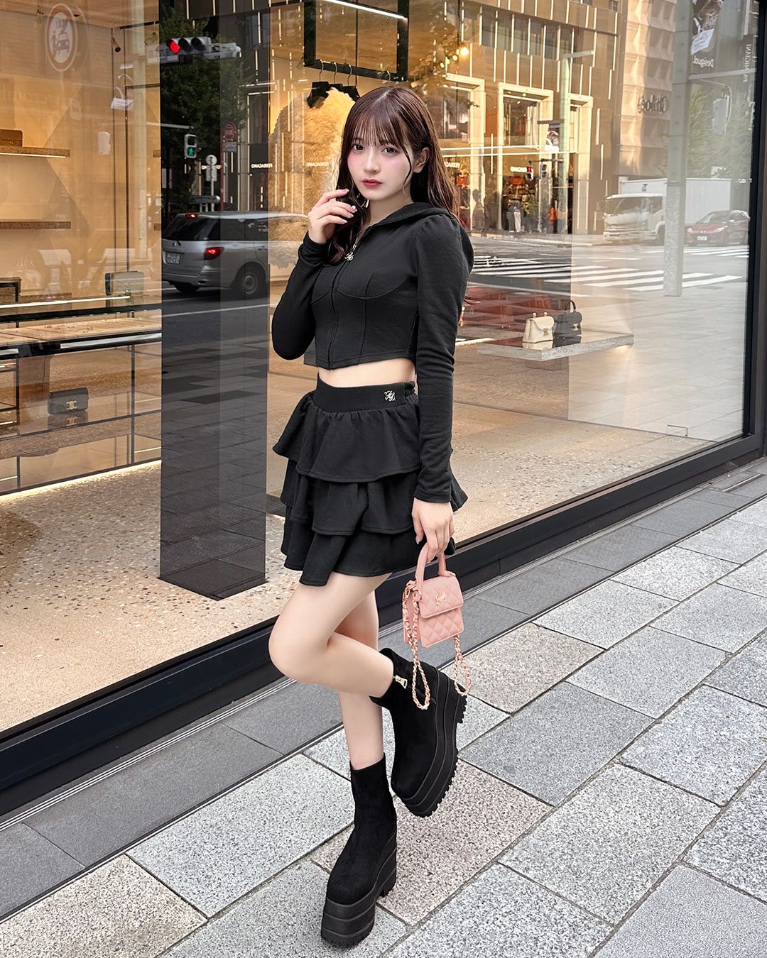 ティアードスカートセットアップ（インナーパンツ付き） ブラック