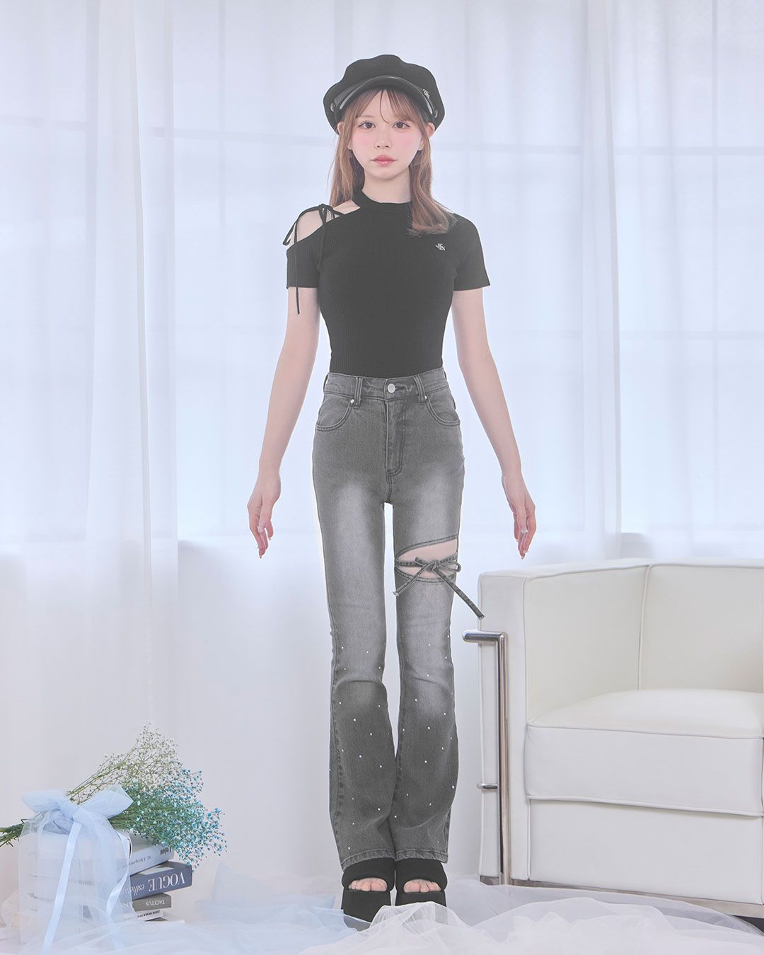 5kg美脚デニム（ビジューリボン） ライトブルー | ファッション通販