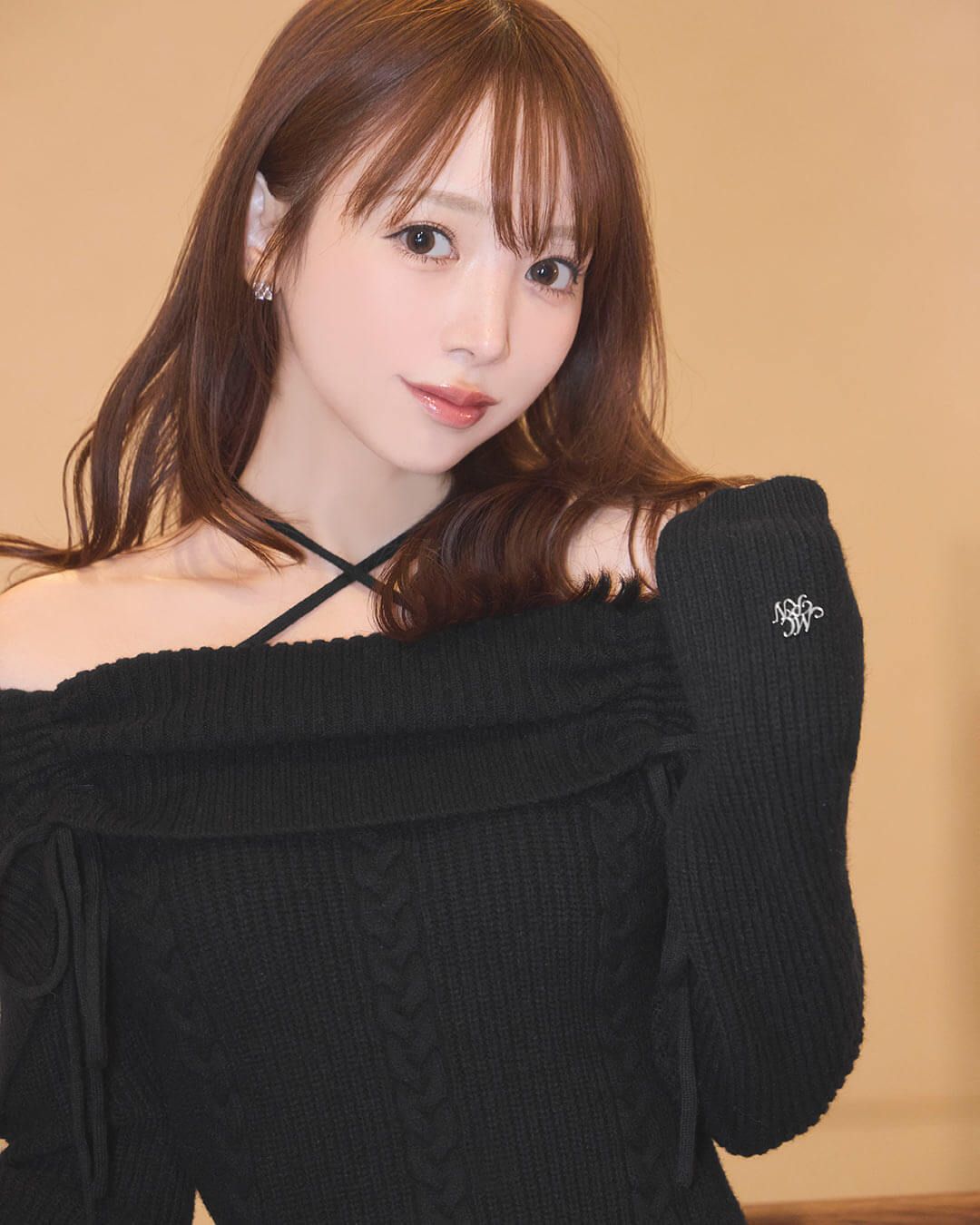 ギャザーオフショルニットワンピース ブラック | ファッション通販