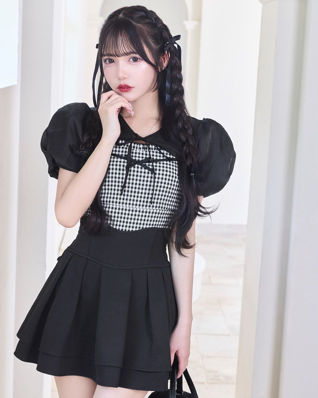 美脚リボンスカート（インナーパンツ付き） ブラック
