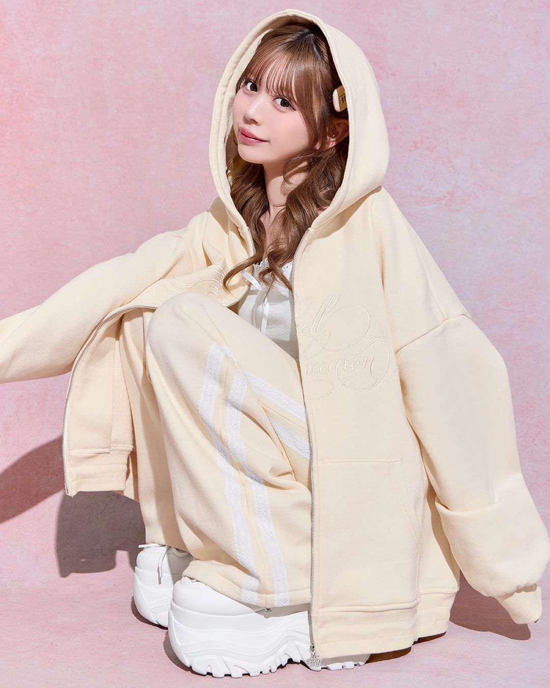 刺繍ビッグパーカーワイドパンツ3点セット グレー | ファッション通販