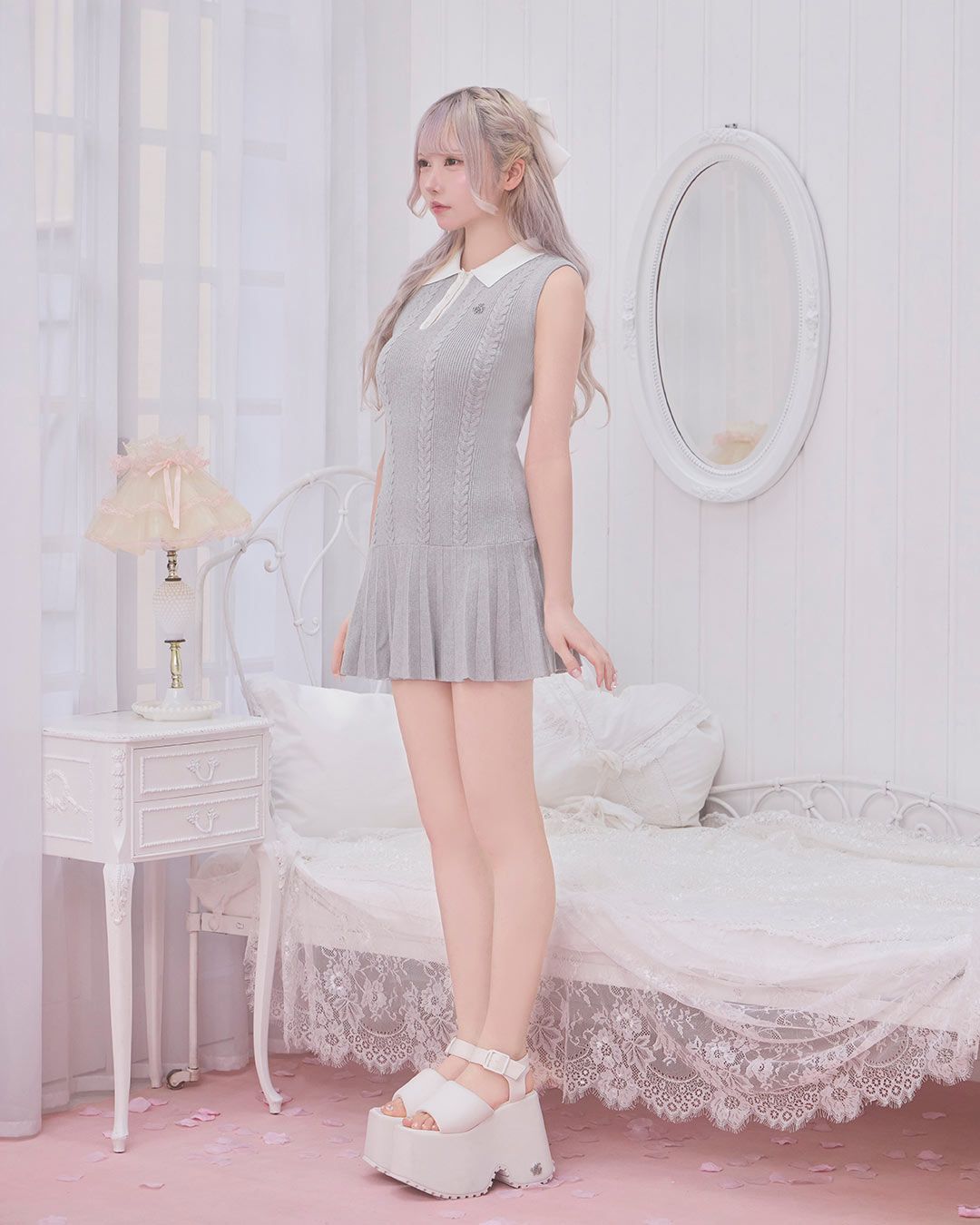 ミシェルマカロン　ケーブルプリーツニットワンピ ケーブルプリーツニットワンピ ピンク | ファッション通販＆メディア