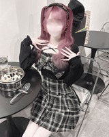 ビッグリボンチェックアンサンブルプリーツワンピース ブラック