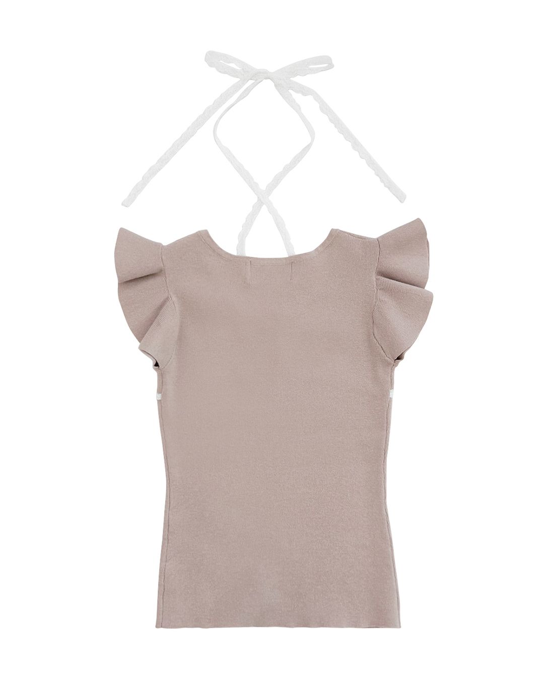 ノースリーブフリルニットトップス ピンクベージュ | ファッション通販
