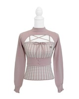 千鳥柄ハイネックアンサンブルトップス ピンク | ファッション通販