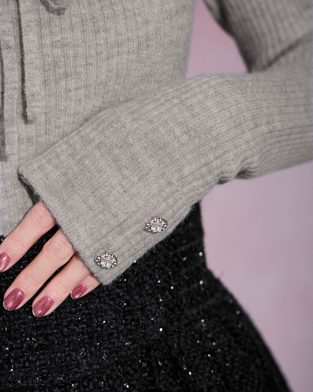 ミシェルマカロン　フリルリボンリブトップス　ブラウン フリルリボンリブトップス ブラウン | ファッション通販