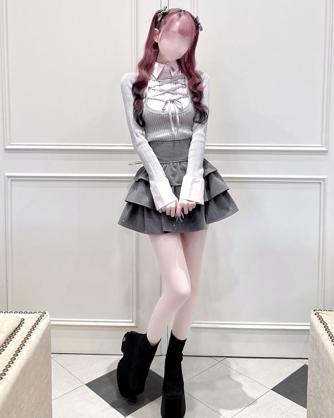 レースアップドッキングトップス グレー | ファッション通販＆メディア