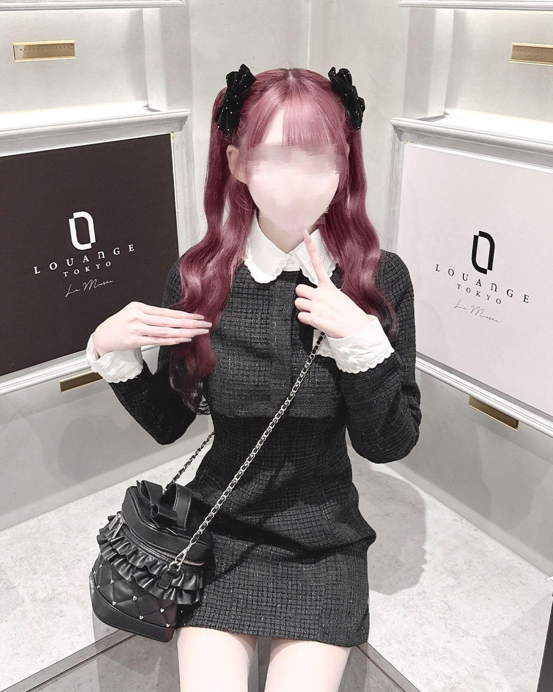 HONEY MEW ツイードアンサンブルワンピース ブラック フリーサイズ 新品 HONEY MEW ツイードアンサンブルワンピース ブラック フリーサイズ