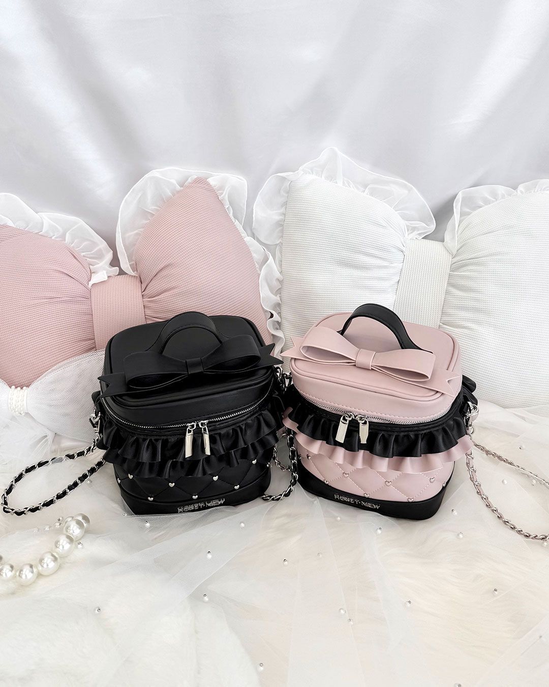 ビッグリボンバニティショルダー ピンク×ブラック | ファッション通販