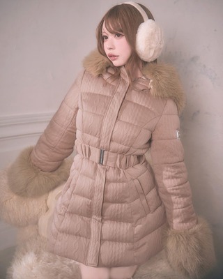 アウター ミシェルマカロン ケーブル柄ベルトダウンコートXSサイズ