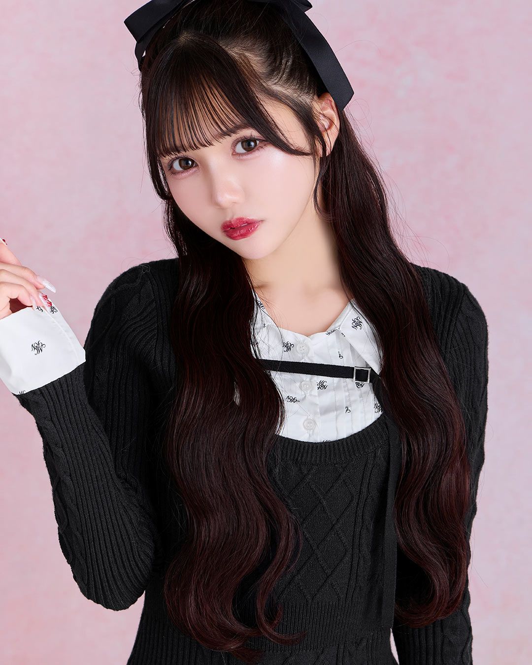 モノグラムシャツドッキングニットワンピース ブラック | ファッション