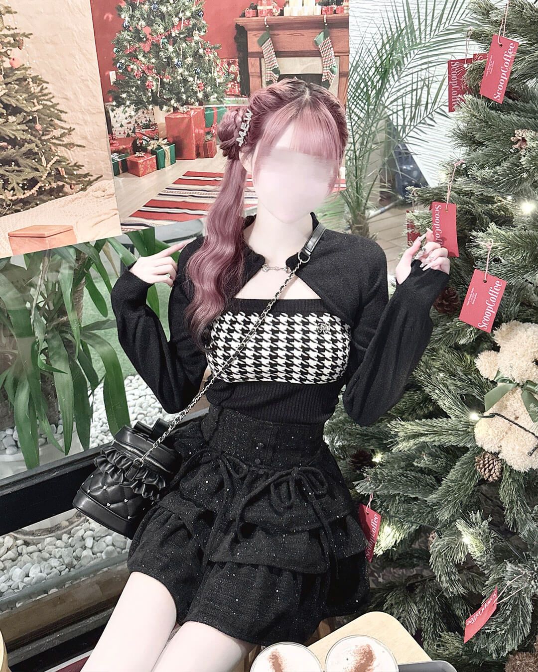 千鳥アンサンブルニットトップス ホワイト | ファッション通販