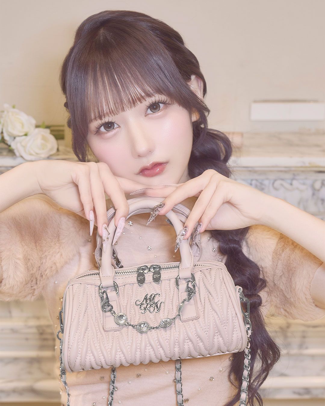 ビジューキルティングミニボストン ピンク | ファッション通販
