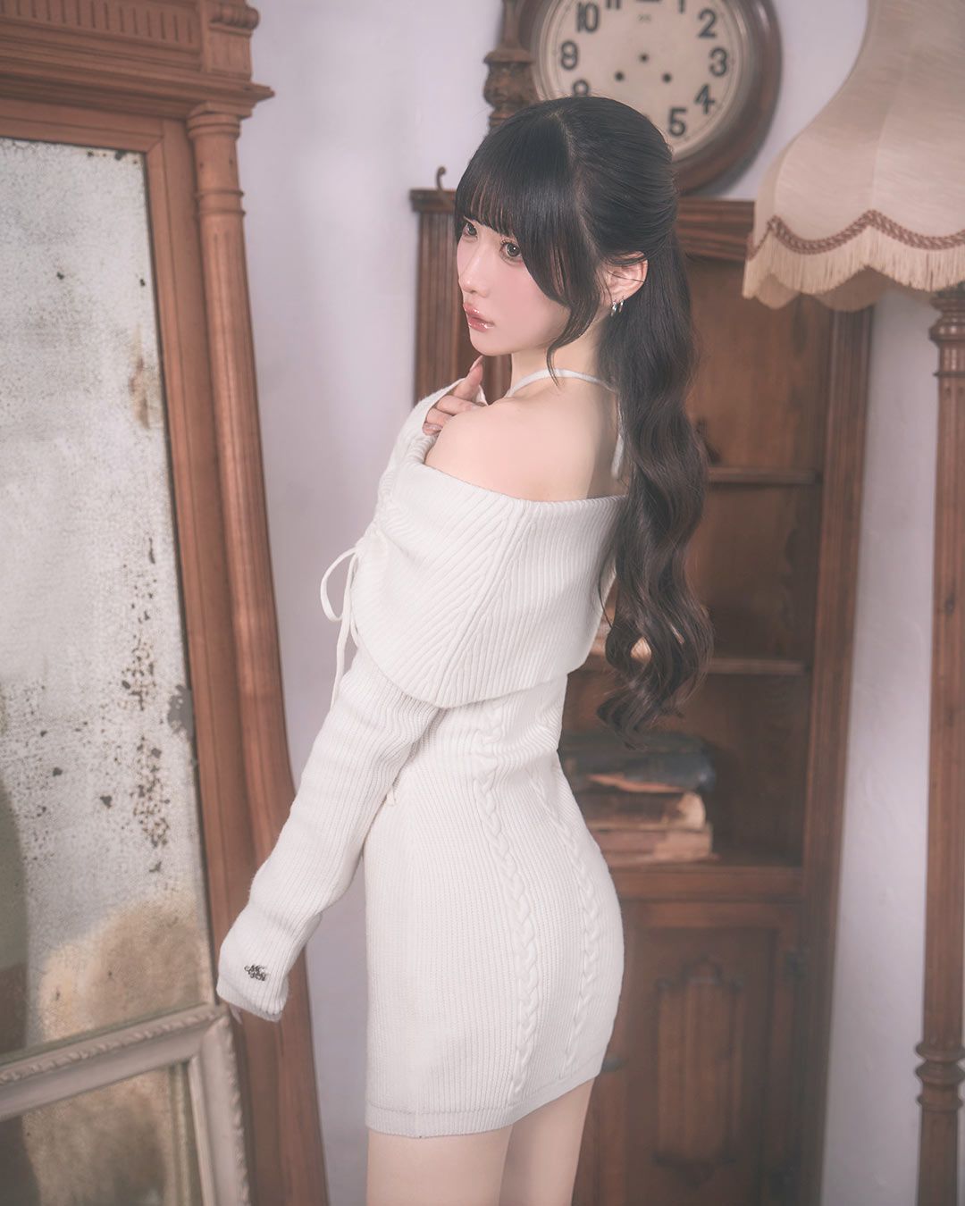 ギャザーオフショルニットワンピース ブラック | ファッション通販