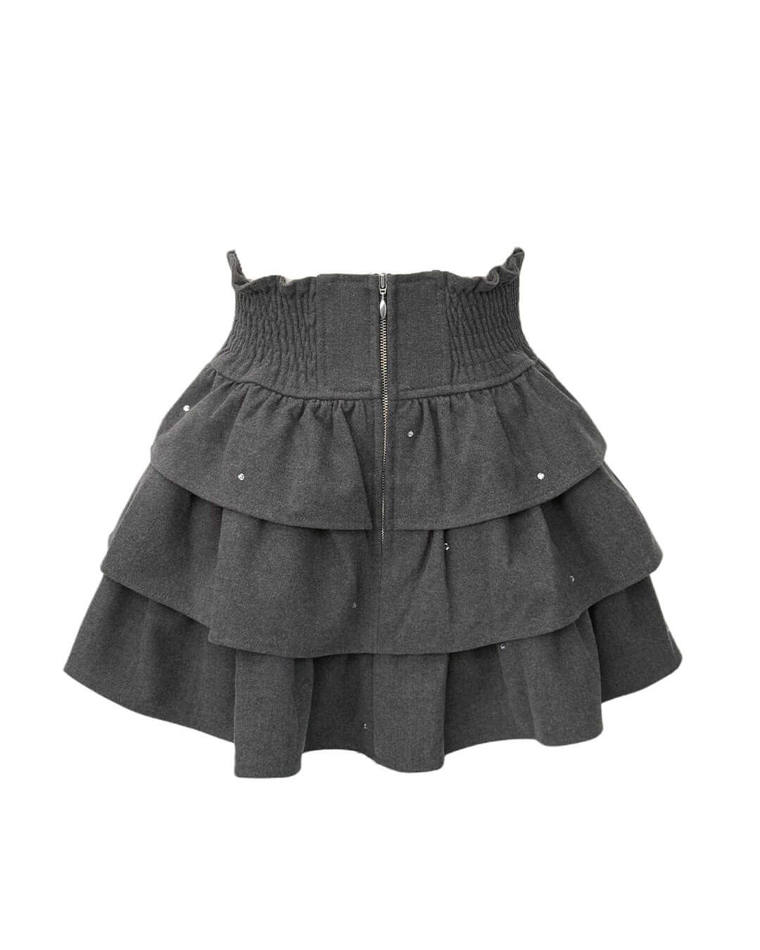 HONEY MEW 3段フリルビジューツイルスカート 3段フリルビジューツイルスカート グレー | ファッション通販