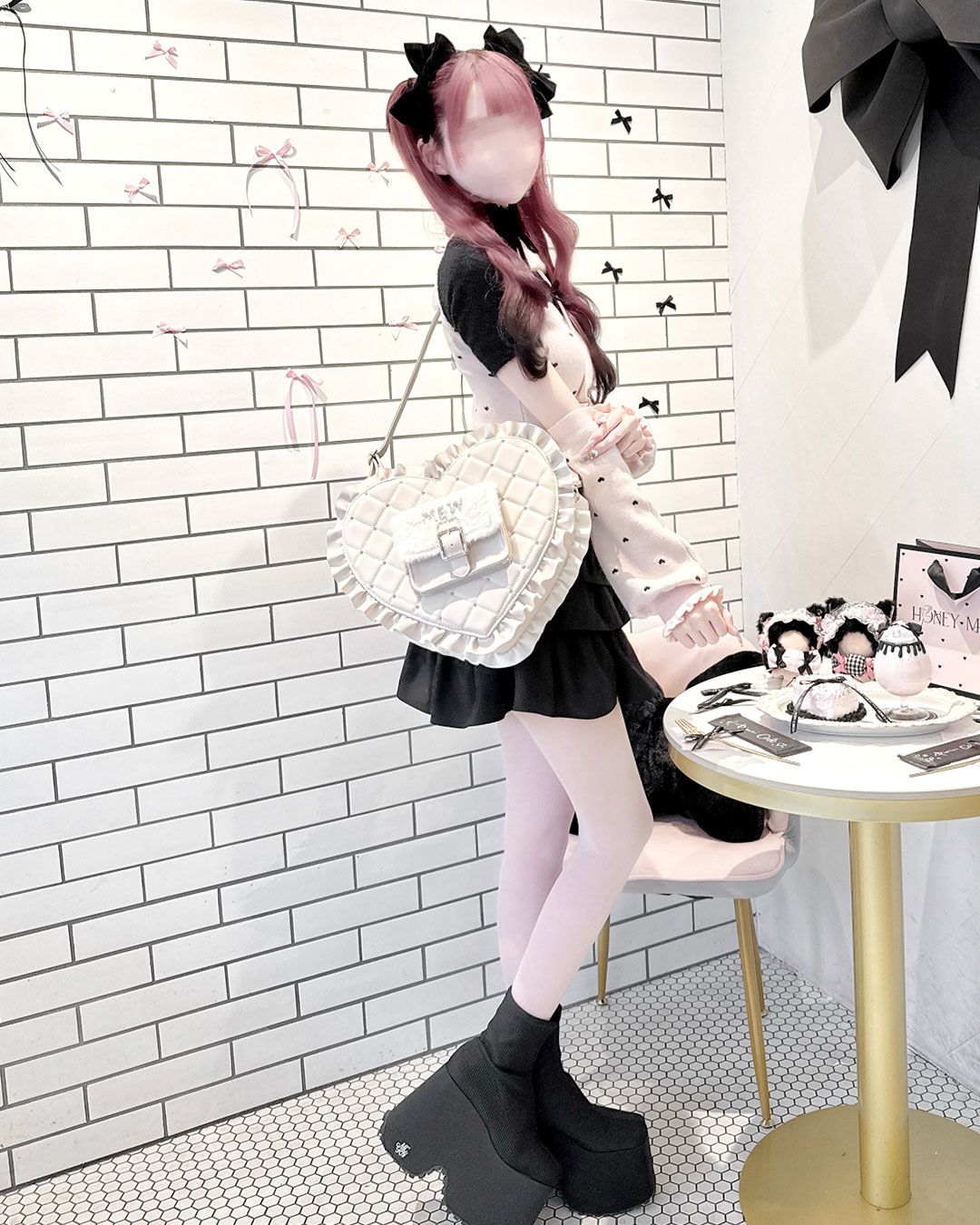 pimiri cafe Collaboration】Luv ファーポケット付きBIGハートバッグ
