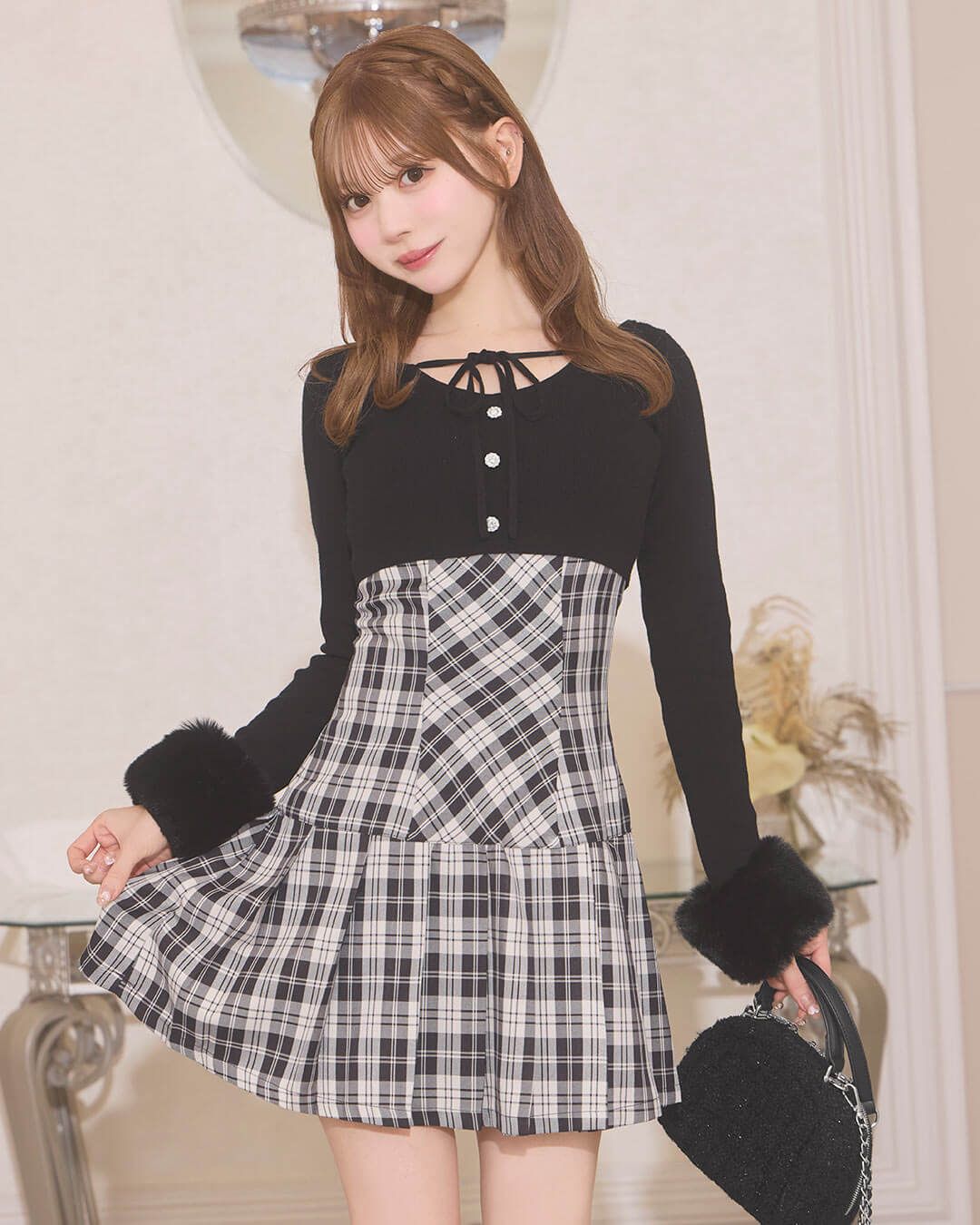 ミシェルマカロン ボレロsetチェックプリーツワンピ ボレロsetチェックプリーツワンピ ブラウン | ファッション通販