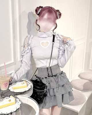 千鳥柄ティアードフリルスカート ブラック×ホワイト | ファッション