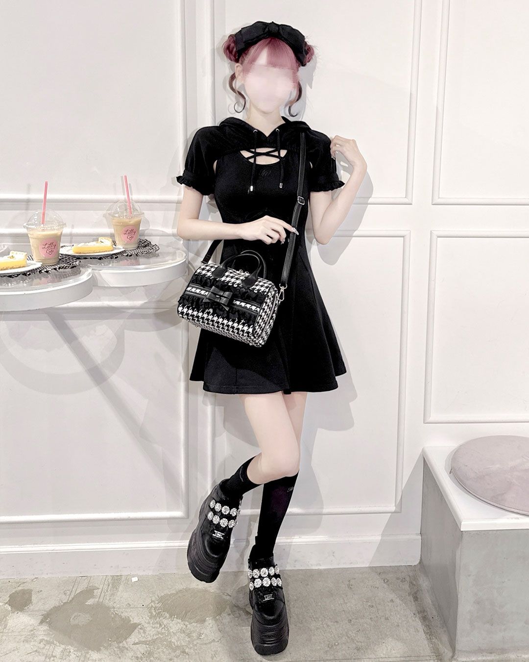 クロスフードスウェットワンピース ピンク | ファッション通販