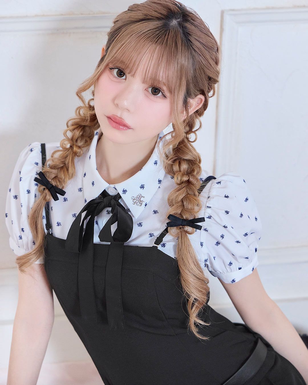 モノグラムシャツプリーツワンピース ブラック | ファッション通販