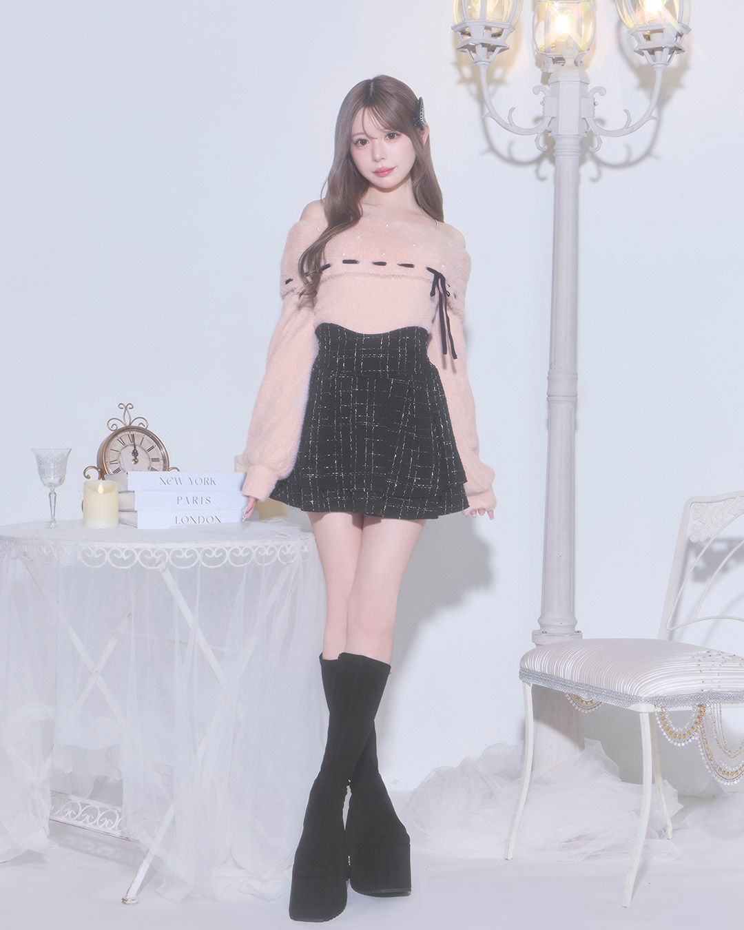 美脚になれる♡ツイードスカート（インナーパンツつき） ブラック