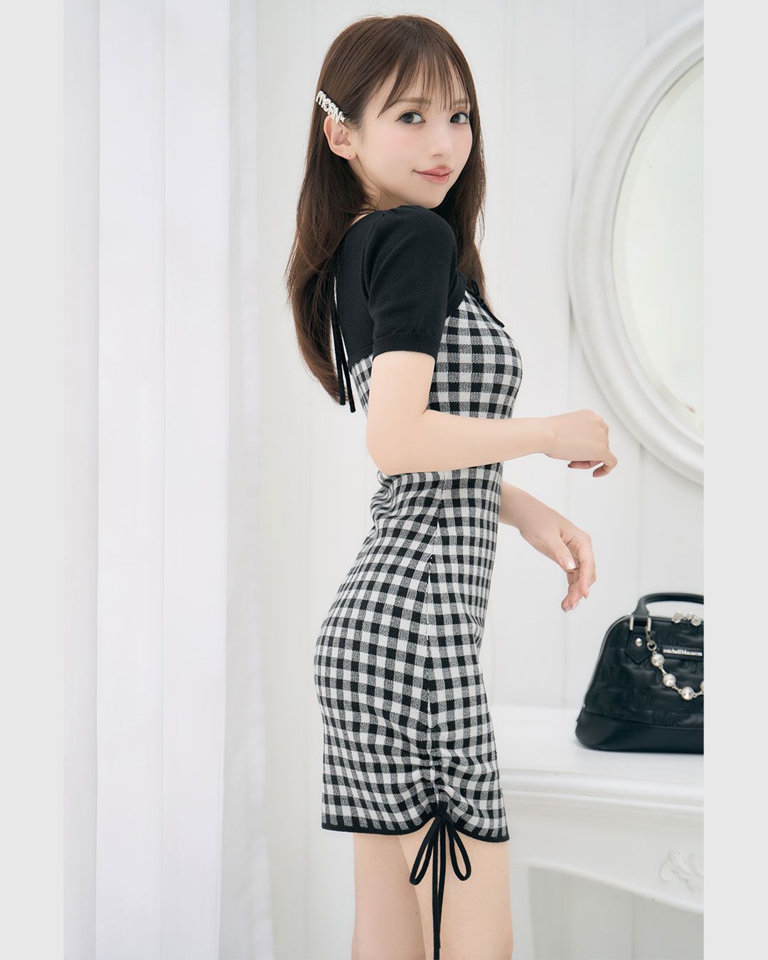 フロントオープンリボンミニワンピース ダーリッチ Darich フロントオープンリボンニットミニワンピース