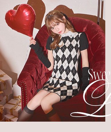 SFY0535Cアーム付きアーガイルニットワンピース