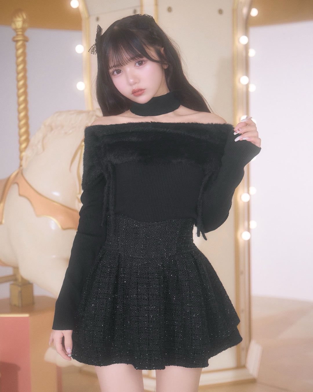 ファンシーツイード美脚スカート ブラック | ファッション通販