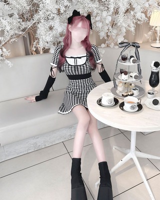 honey mew アームカバー付き千鳥柄ワンピ ワンピース ミシェルマカロン HONEY♥MEW_新作