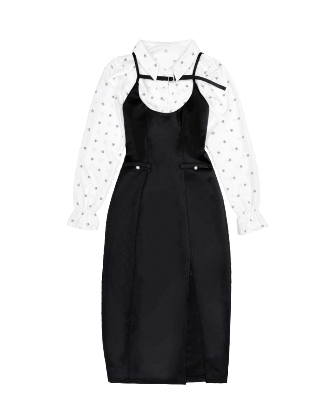 モノグラムシャツセットロングワンピース モノグラムシャツセットロングワンピース ブラック | ファッション通販