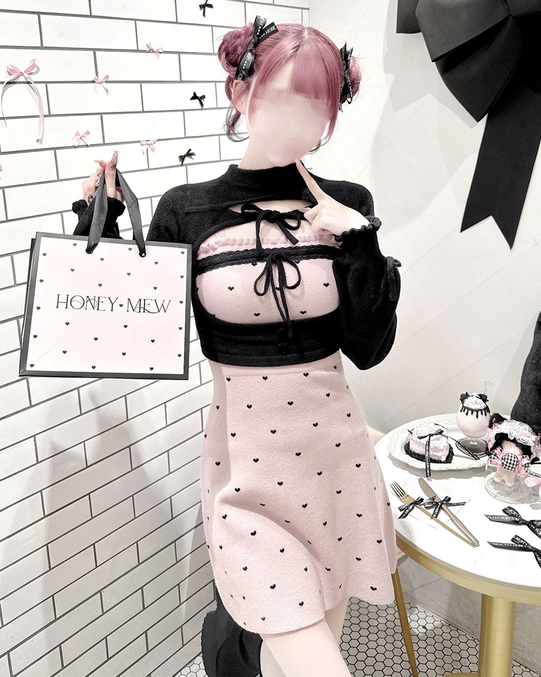 pimiri cafe Collaboration】Luv ダブルリボンアンサンブルワンピース