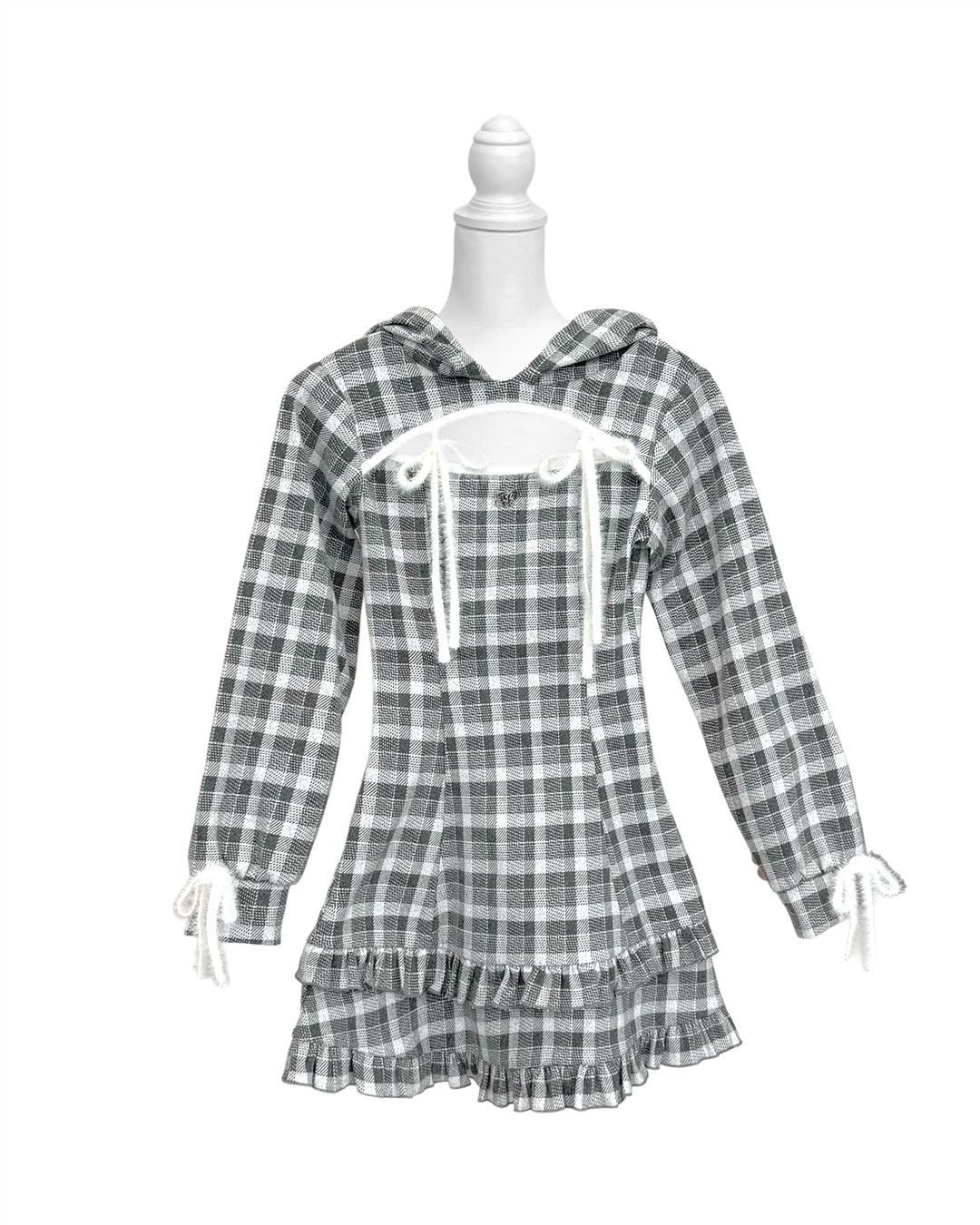 フリルチェックパーカーワンピ グレー | ファッション通販＆メディア