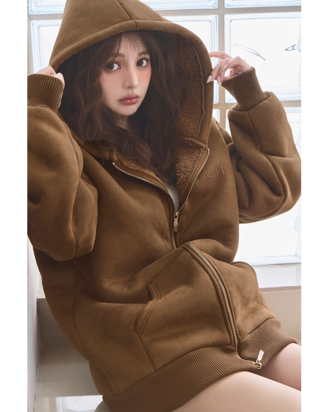 ムートンライクフーディコート ブラウン | ファッション通販＆メディア