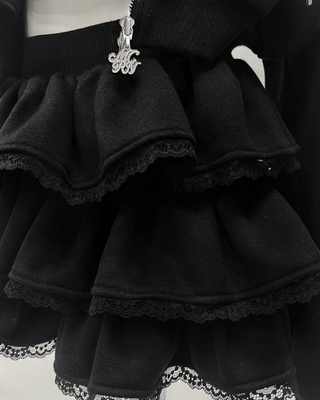 レースティアードセットアップ3点セット チャコールグレー