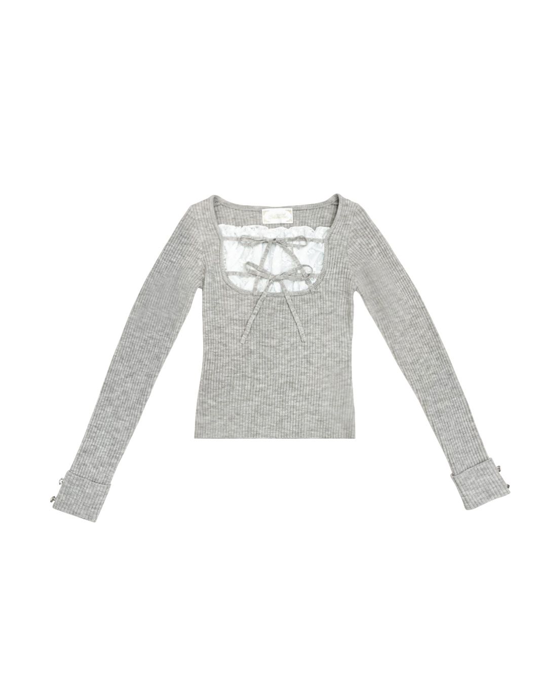 フリルリボンリブトップス ブラウン | ファッション通販＆メディア