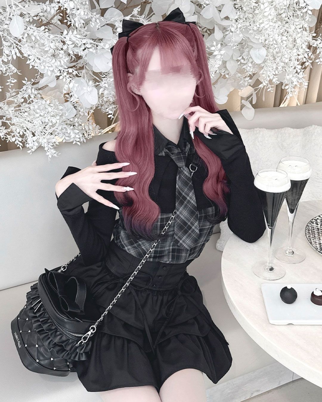 ネクタイ付きオフショルアンサンブルトップス ブラック | ファッション 