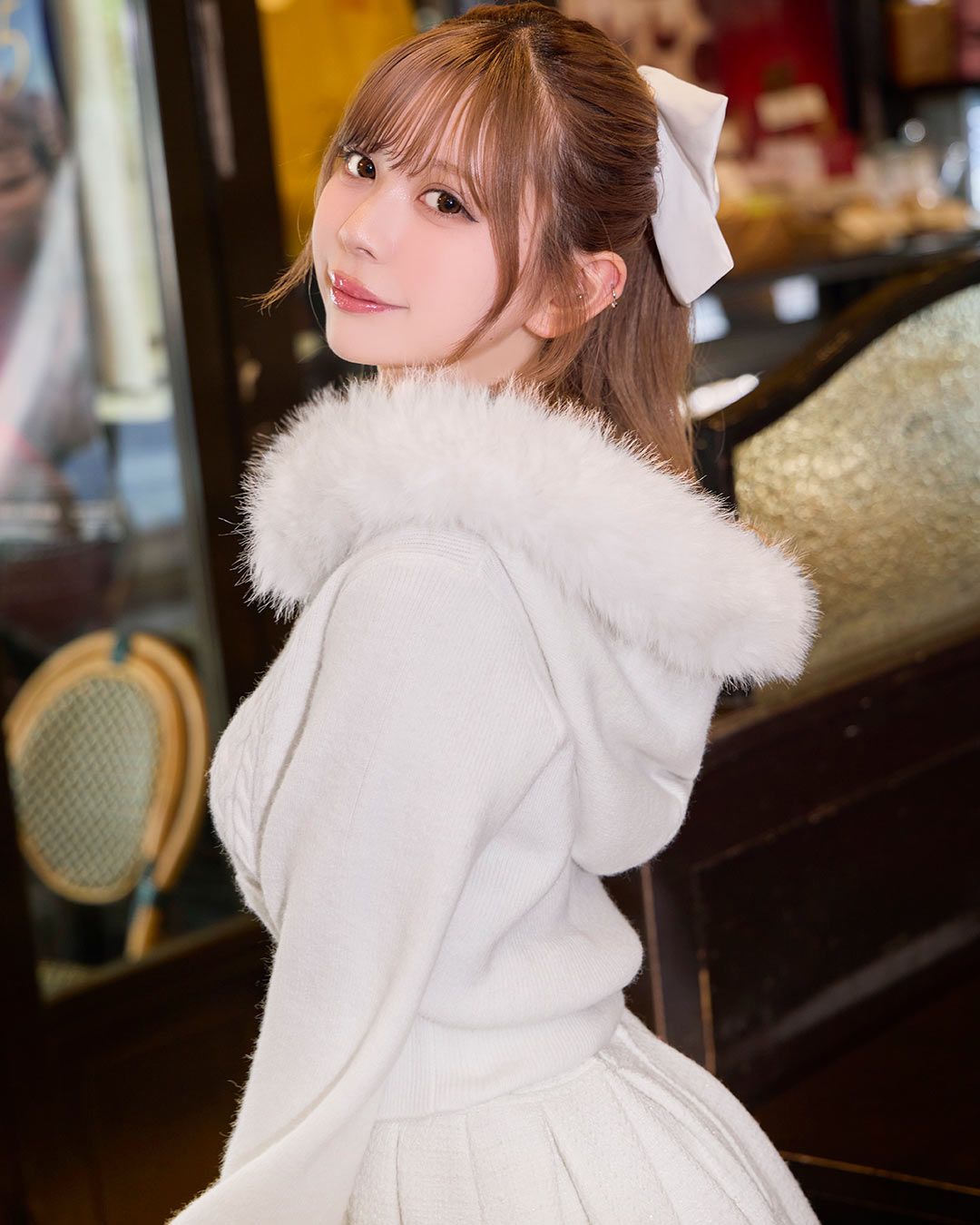 ファーフードケーブルニットジップトップス グレー | ファッション通販