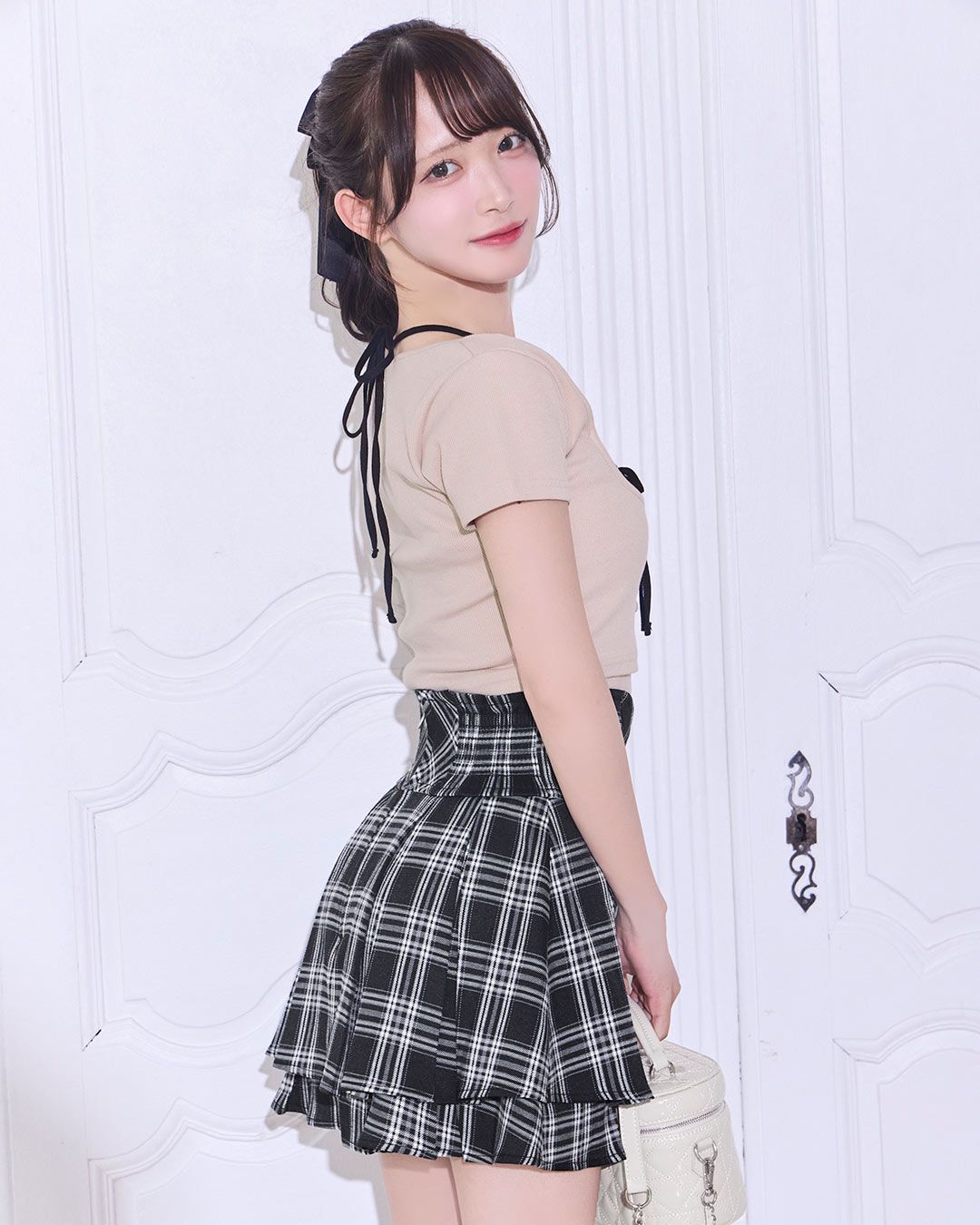 チェック柄プリーツ美脚スカート ブラック | ファッション通販