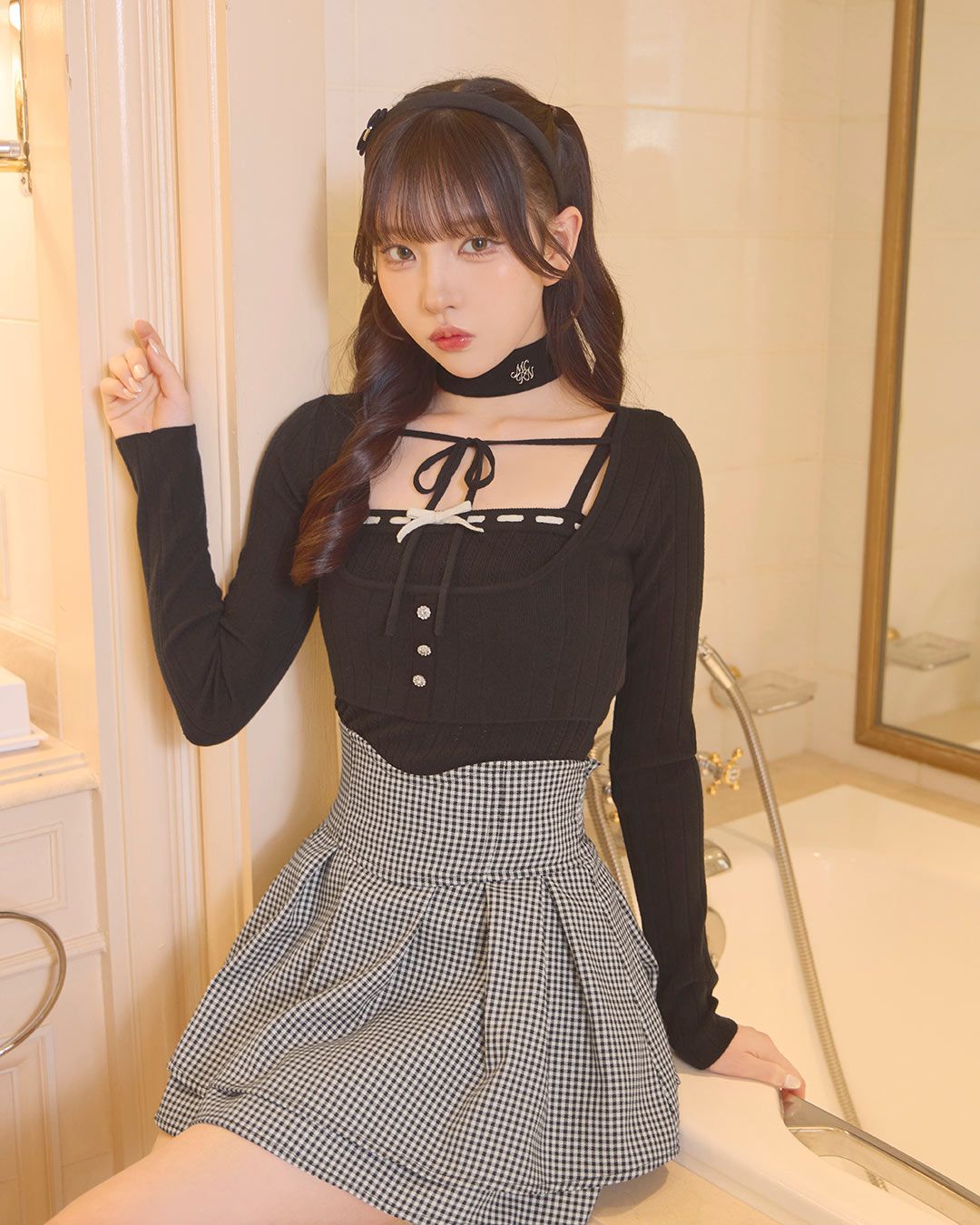 美脚ギンガムチェックスカート（インナーパンツ付き） ブラック