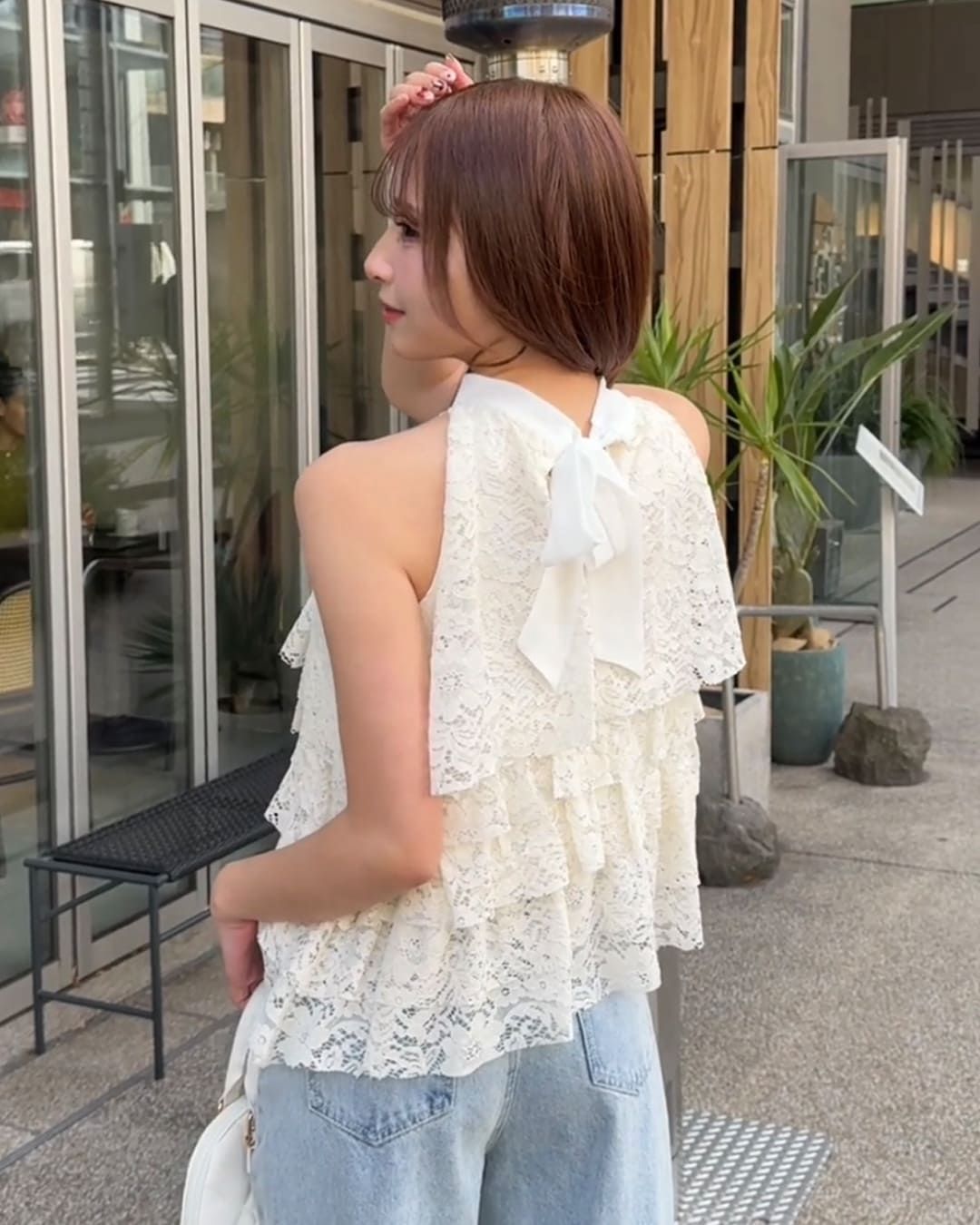 アシンメトリーレースブラウス オフホワイト | ファッション通販