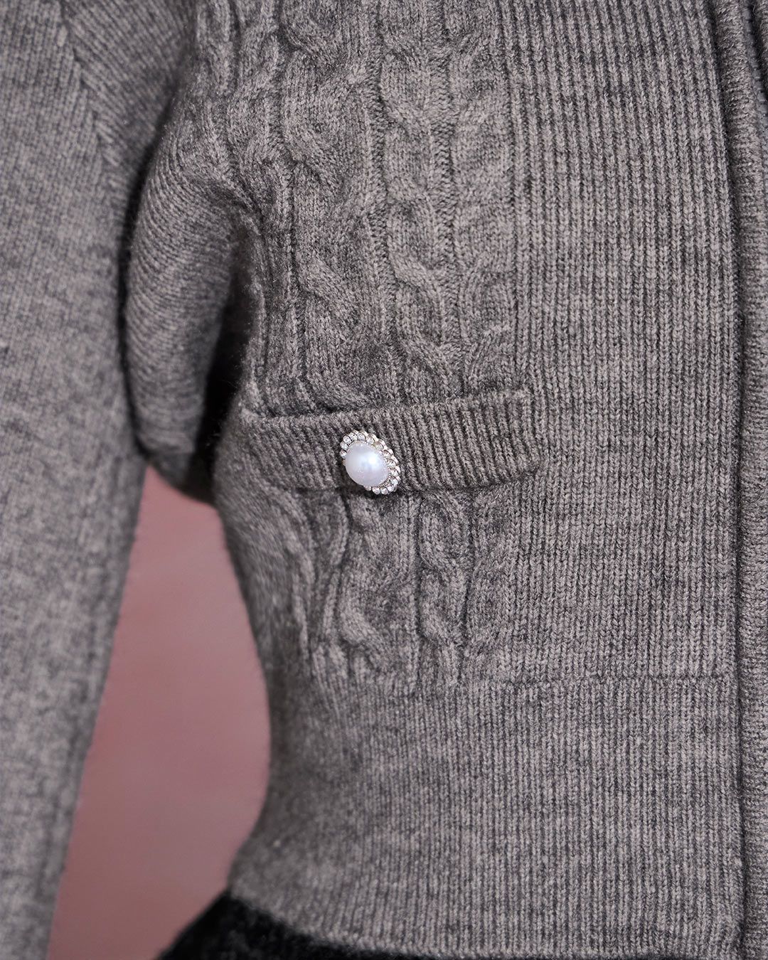 ファーフードケーブルニットジップトップス グレー | ファッション通販