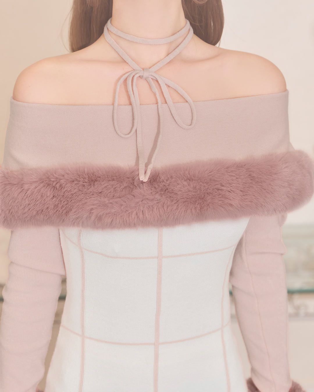 フェザーオフショルチェックワンピース ブラック | ファッション通販