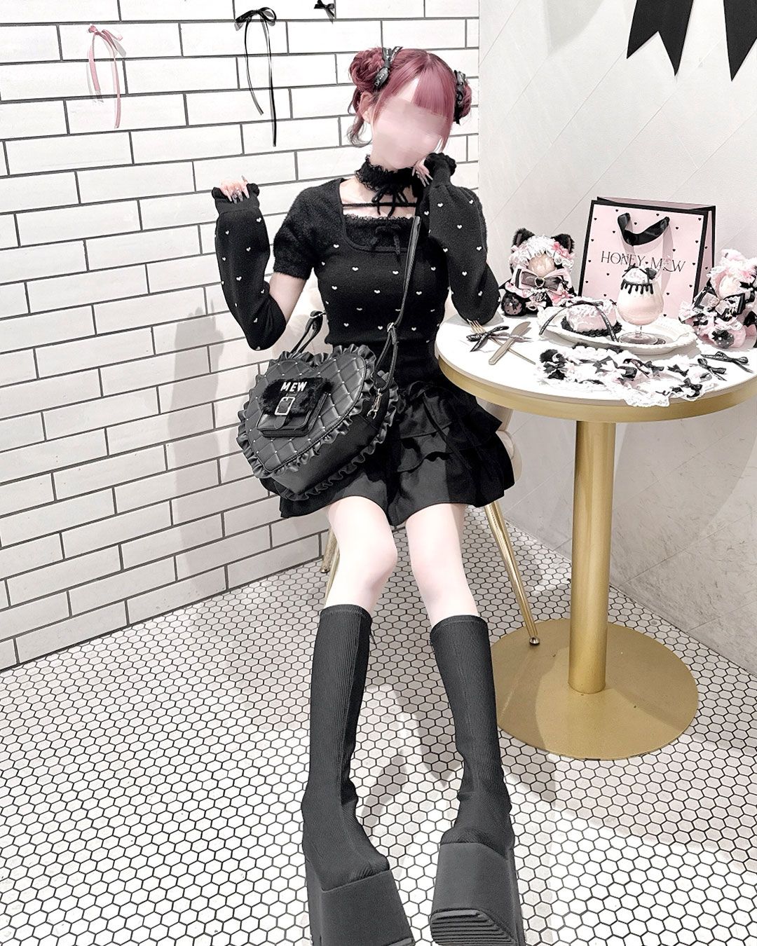 pimiri cafe Collaboration】Luv ファーポケット付きBIGハートバッグ
