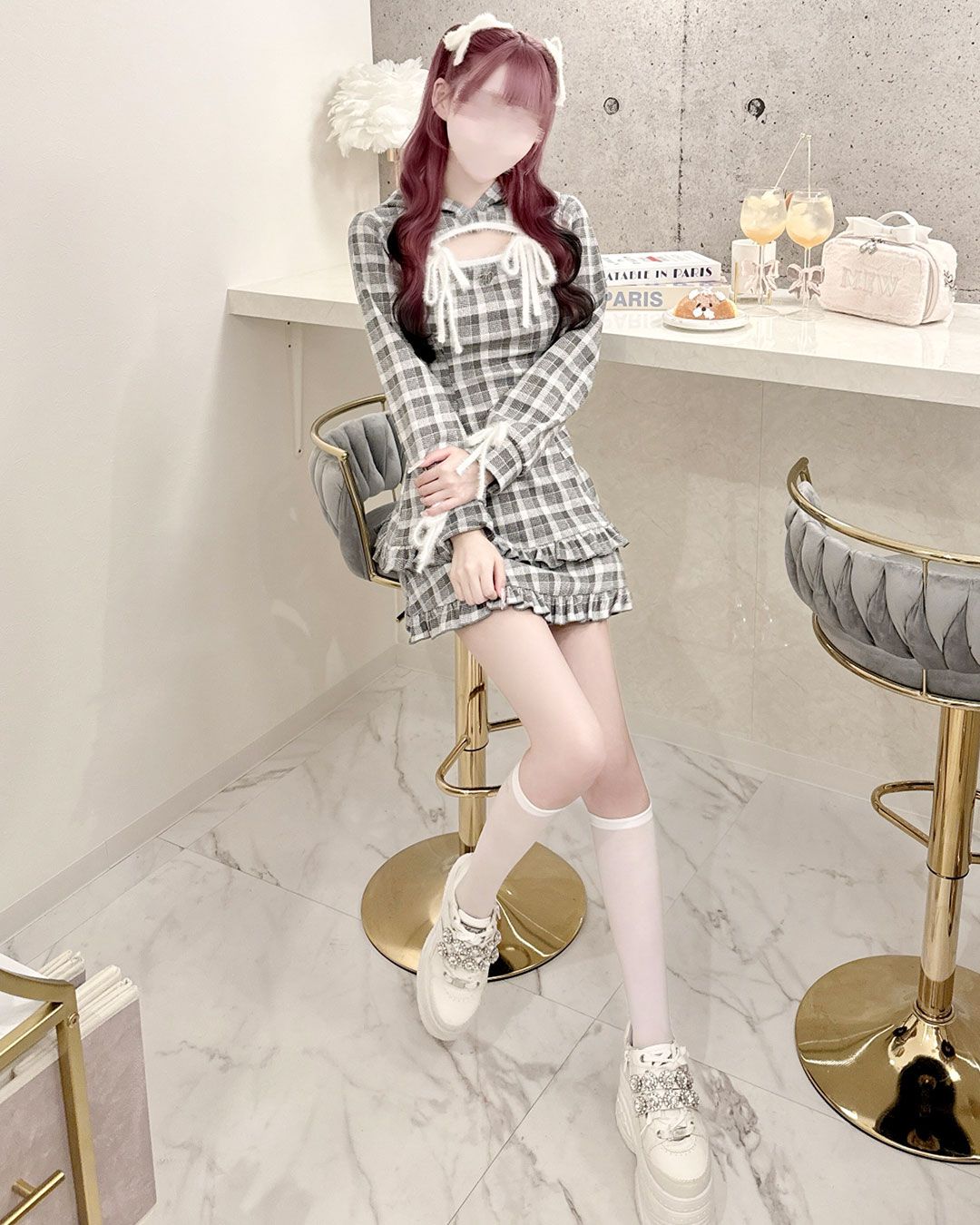 フリルチェックパーカーワンピ グレー | ファッション通販＆メディア