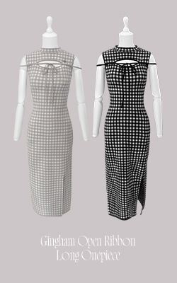 SJJ0429Cギンガムオープンリボンロングワンピ