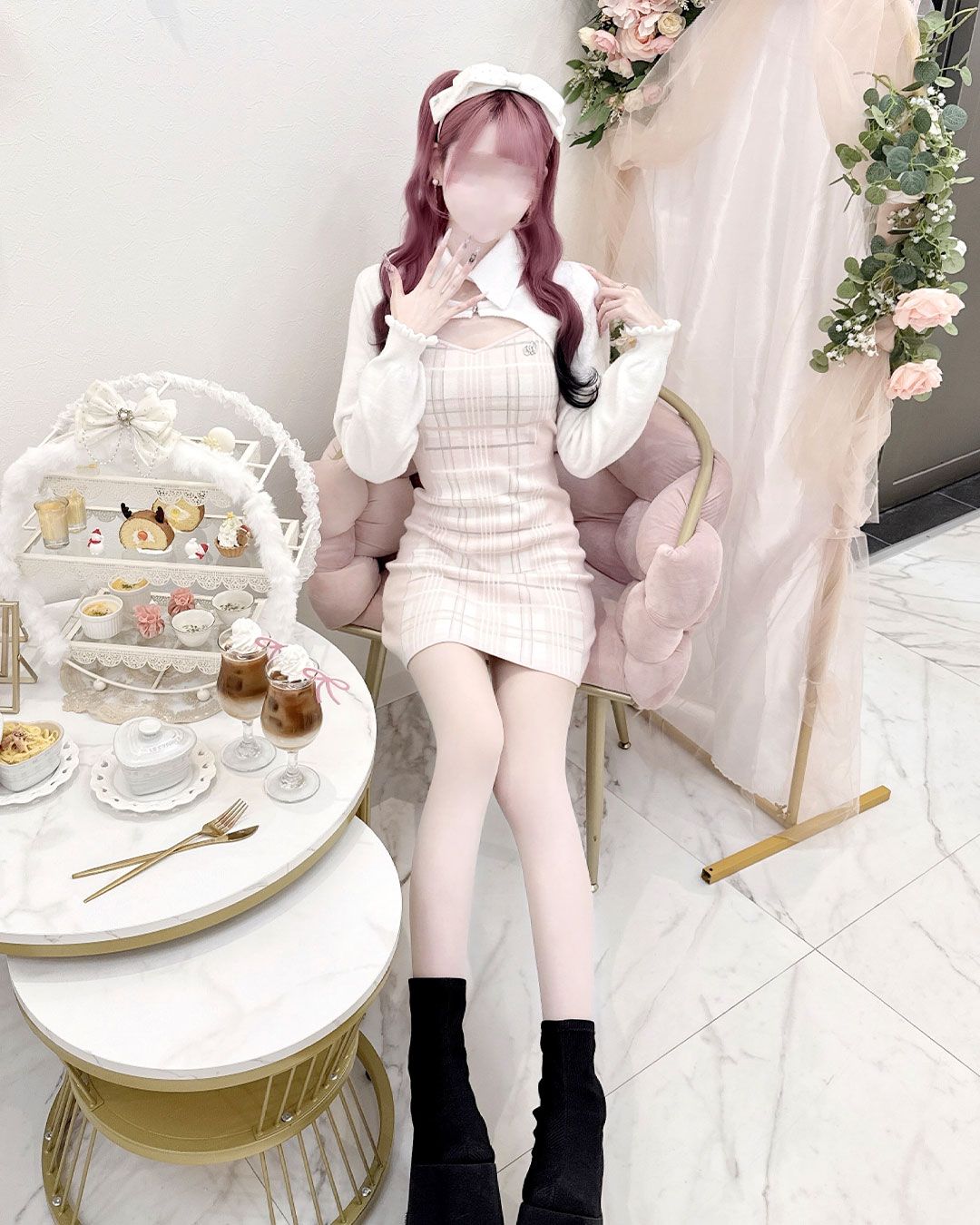 ハニーミュウ checkアンサンブルワンピース ホワイト チェックレイヤードアンサンブルワンピース ホワイト | ファッション