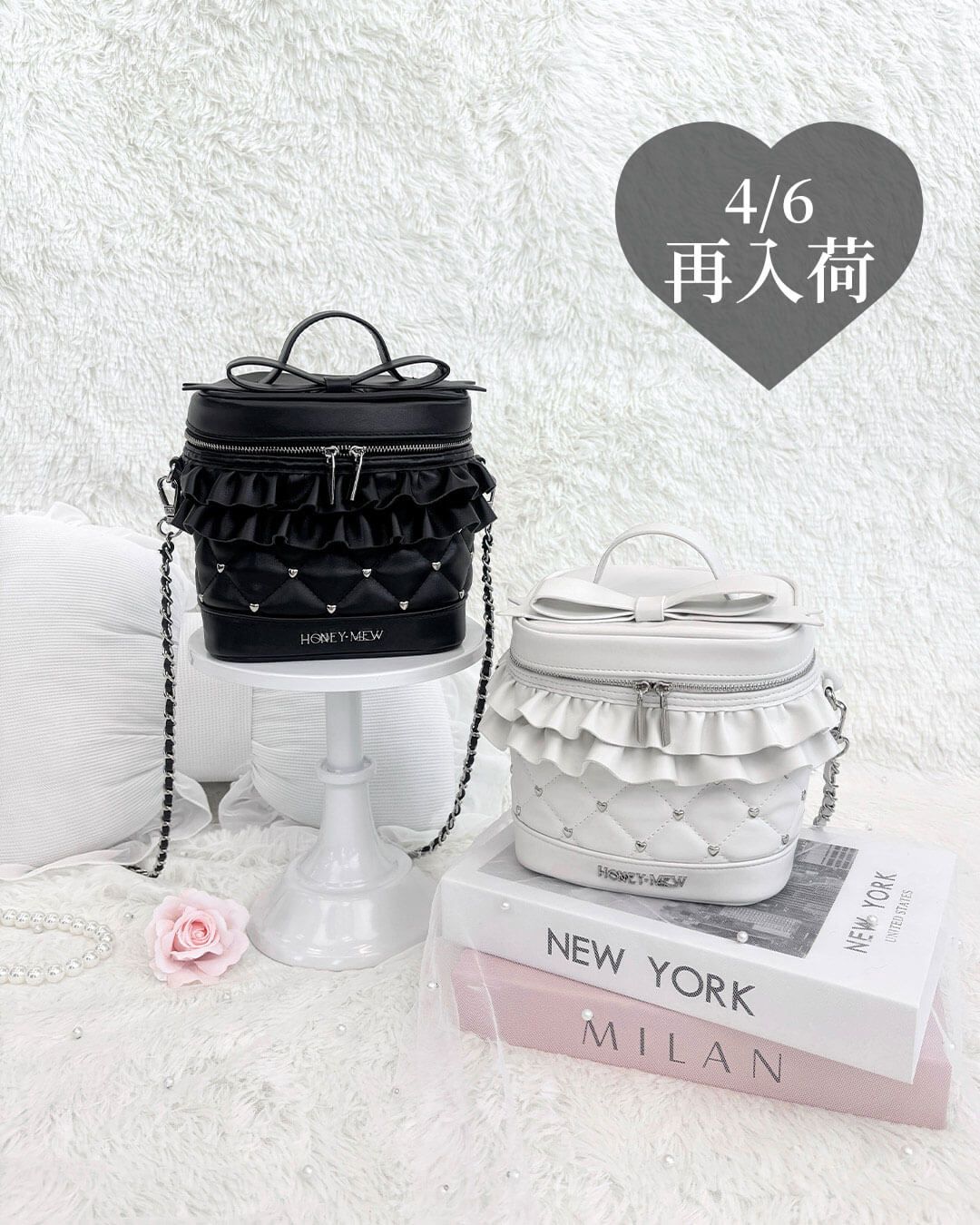 ビッグリボンバニティショルダー ブラック×ブラック | ファッション